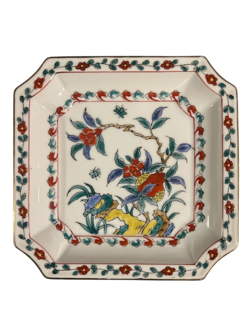 Vintage Floral Plate Square Porcelain Bold Multicolor Andrea by Sadek Japanese 8